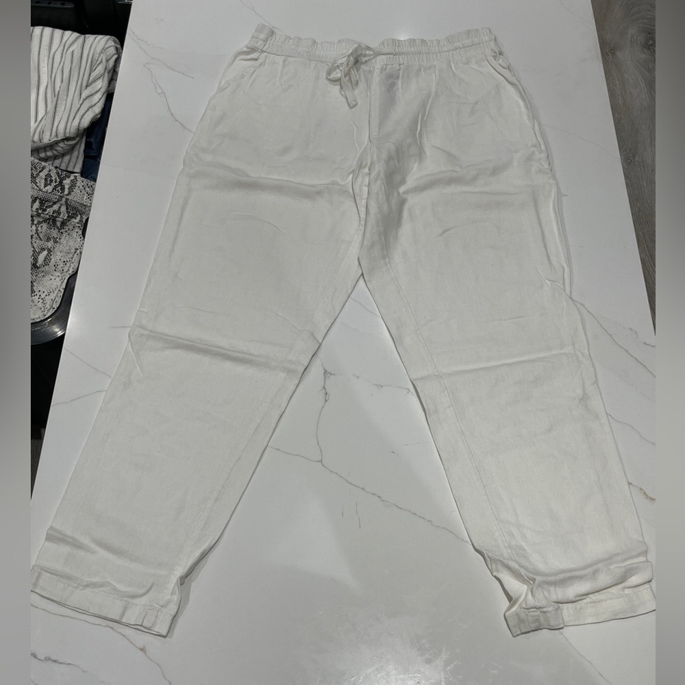 White Joggers Imitated Linen, M